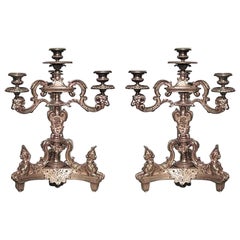 Pair of French Empire Bronze Dore Candelabras with Sphinx Figures