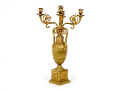 Pair of French Empire Bronze Dore Urn Candelabras