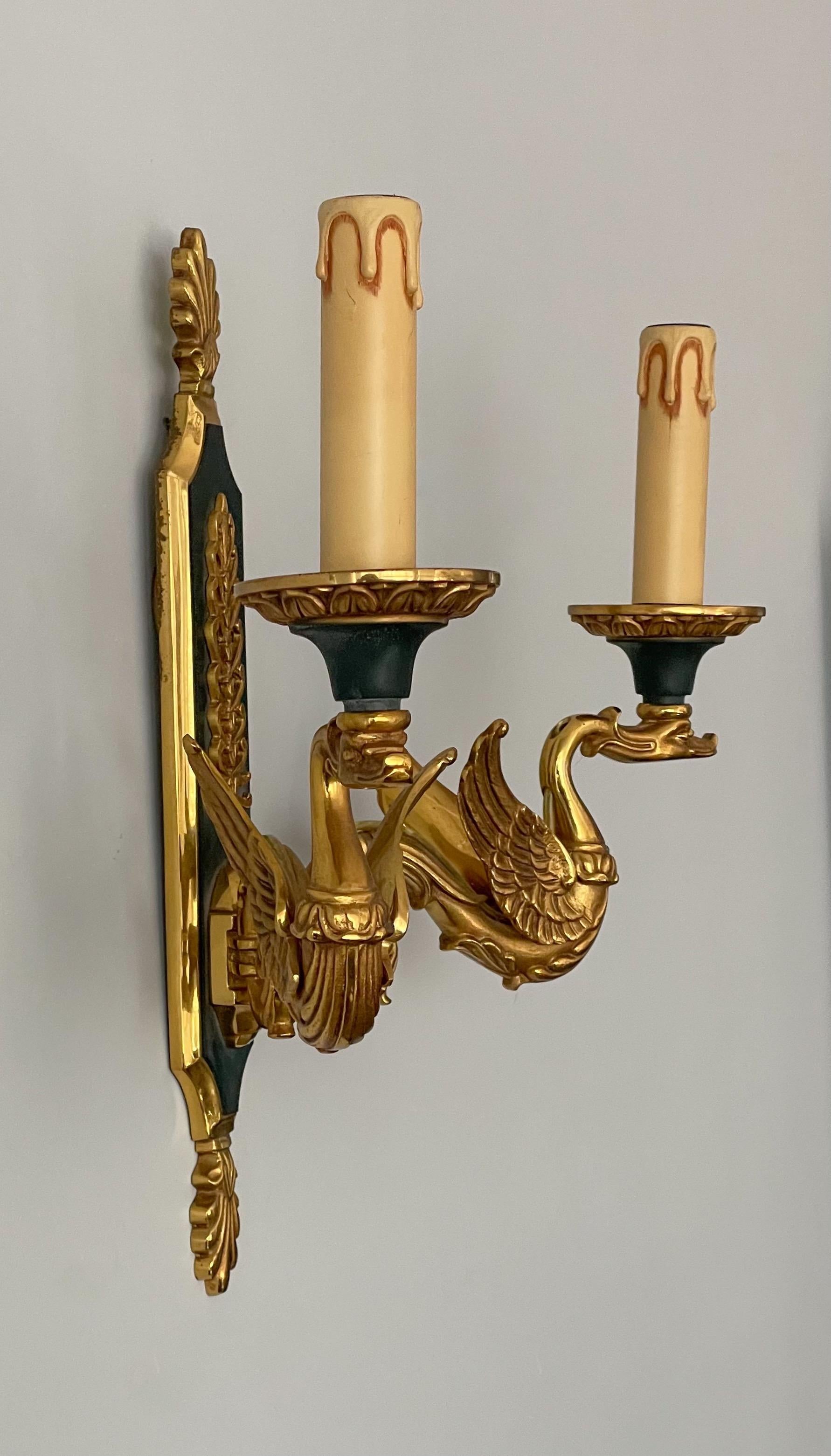 Late 20th Century Pair of French Empire Bronze Sconces
