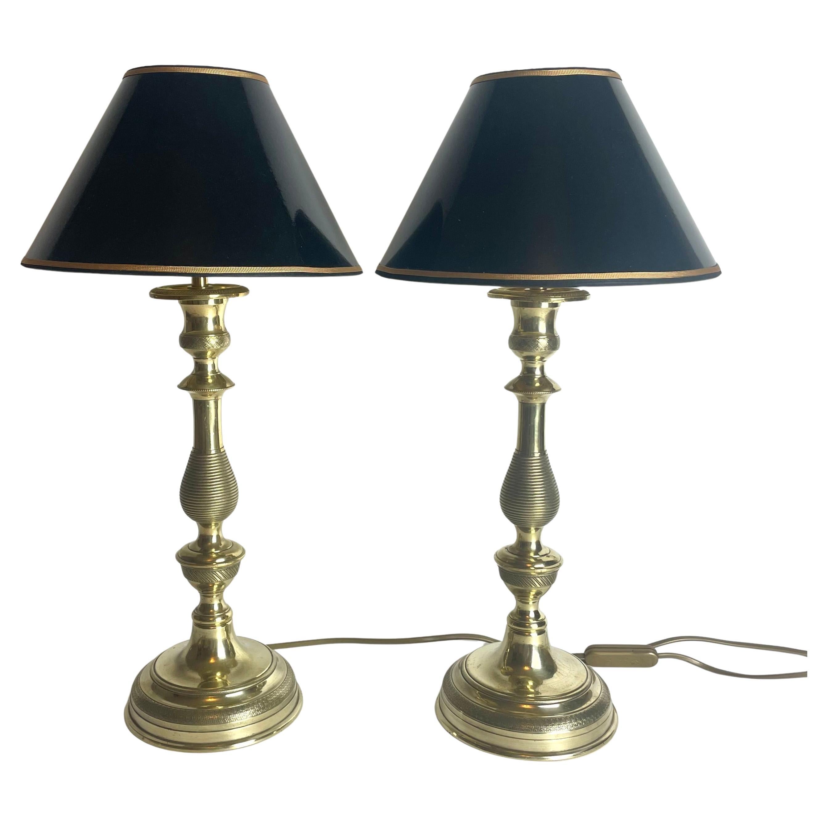 Pair of French Empire Bronze Table Lamps, 1820s