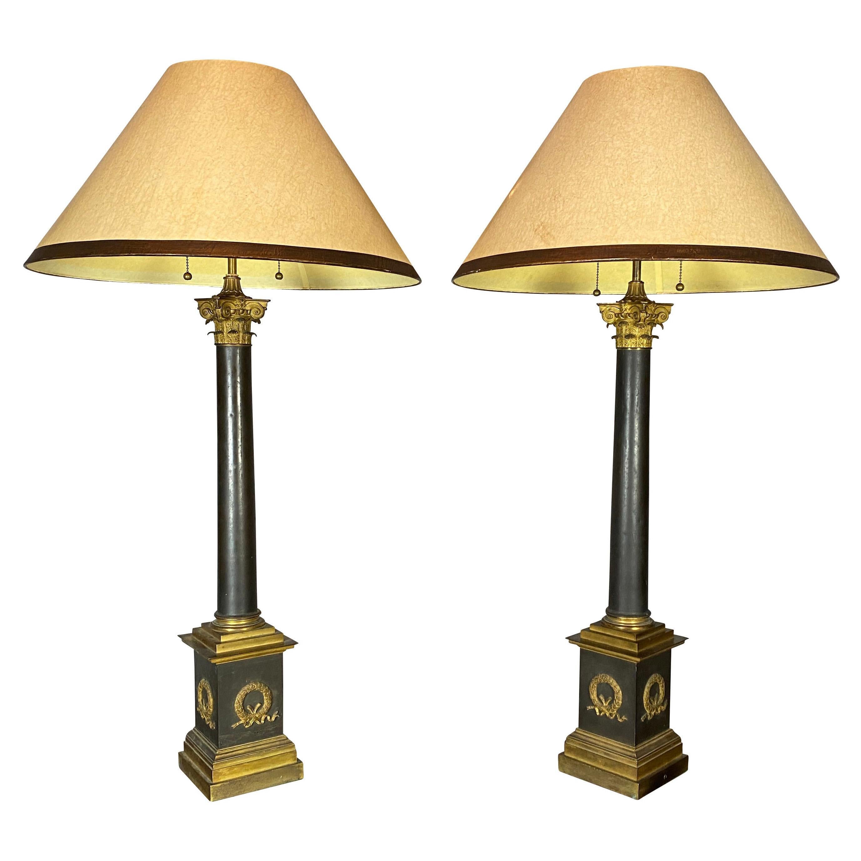 Pair Of French Empire Bronze Table Lamps