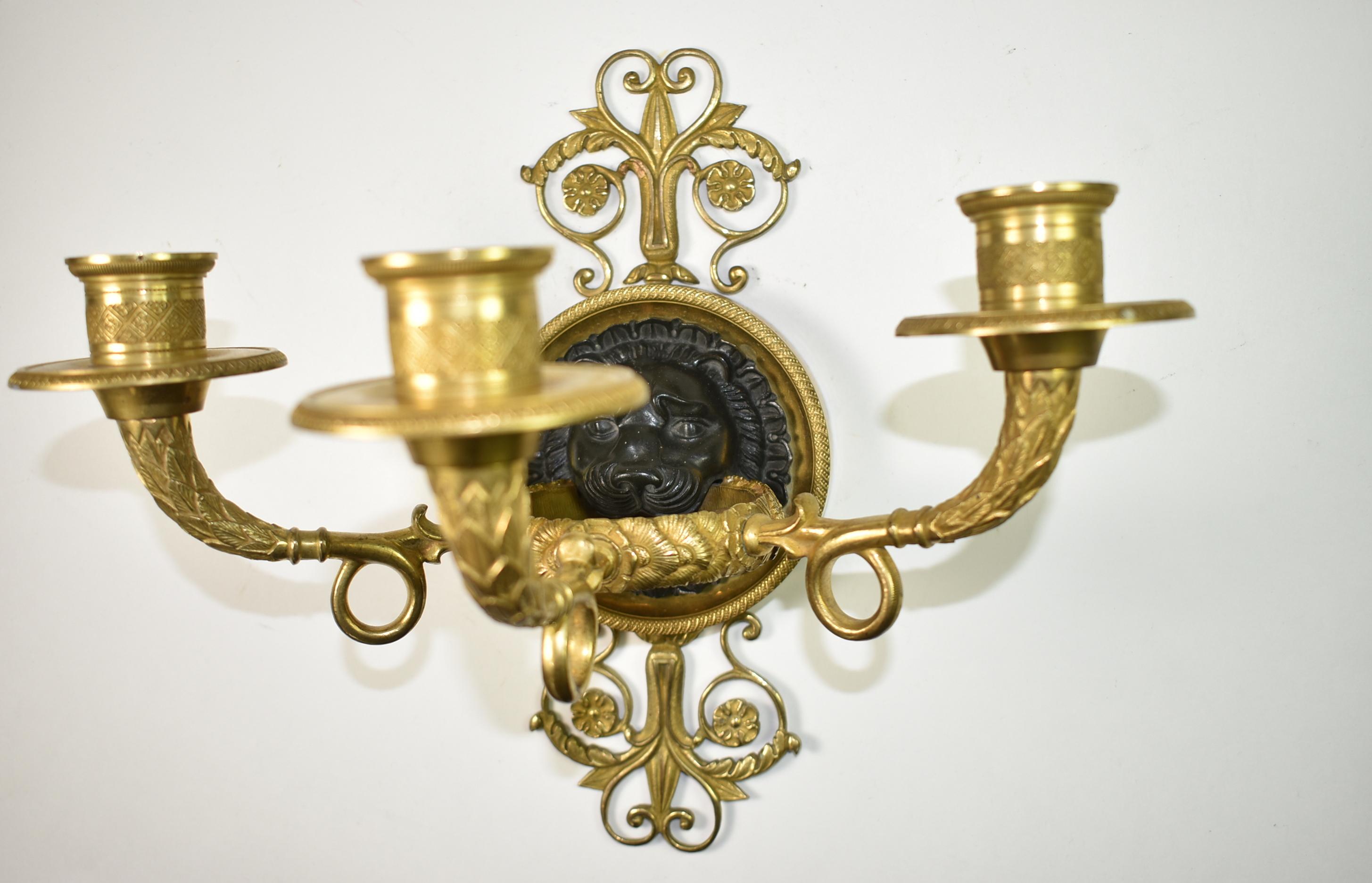 19th Century Pair of French Empire Bronze Wall Sconces For Sale