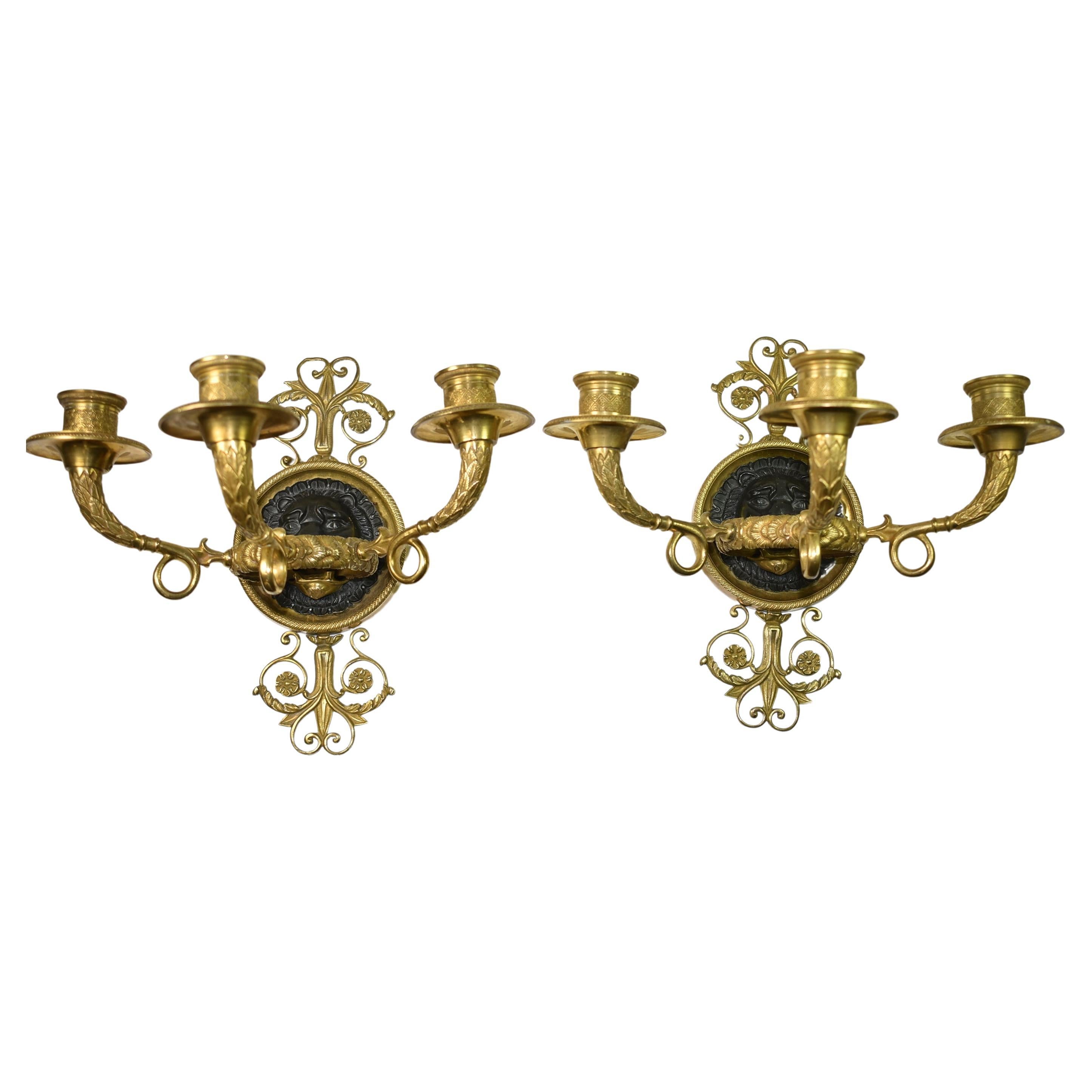 Pair of French Empire Bronze Wall Sconces For Sale