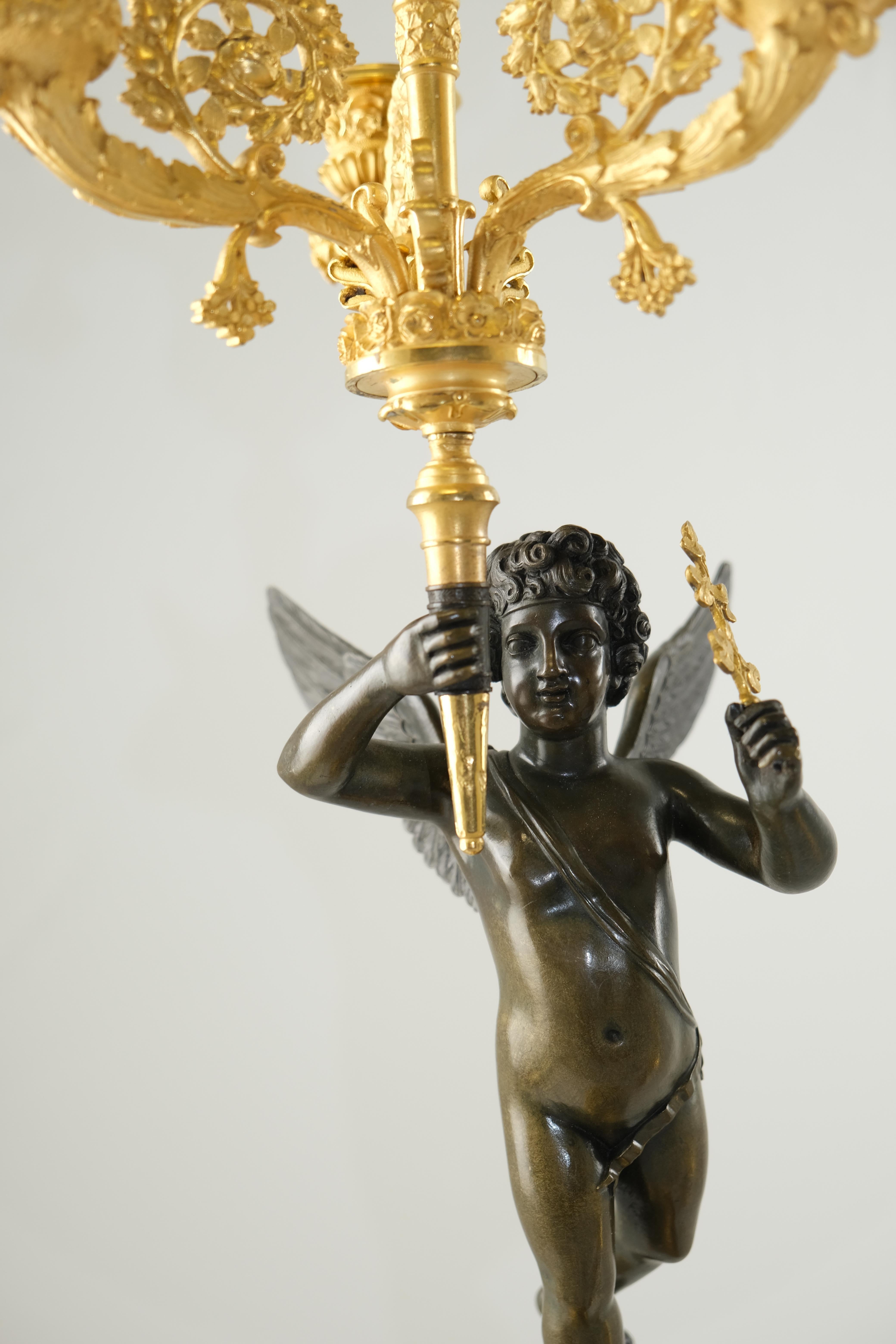 Bronze Pair of French Empire Candelabra, ca 1820 For Sale