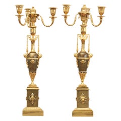 Pair of French Empire Candelabra of Gilt and Patinated Bronze