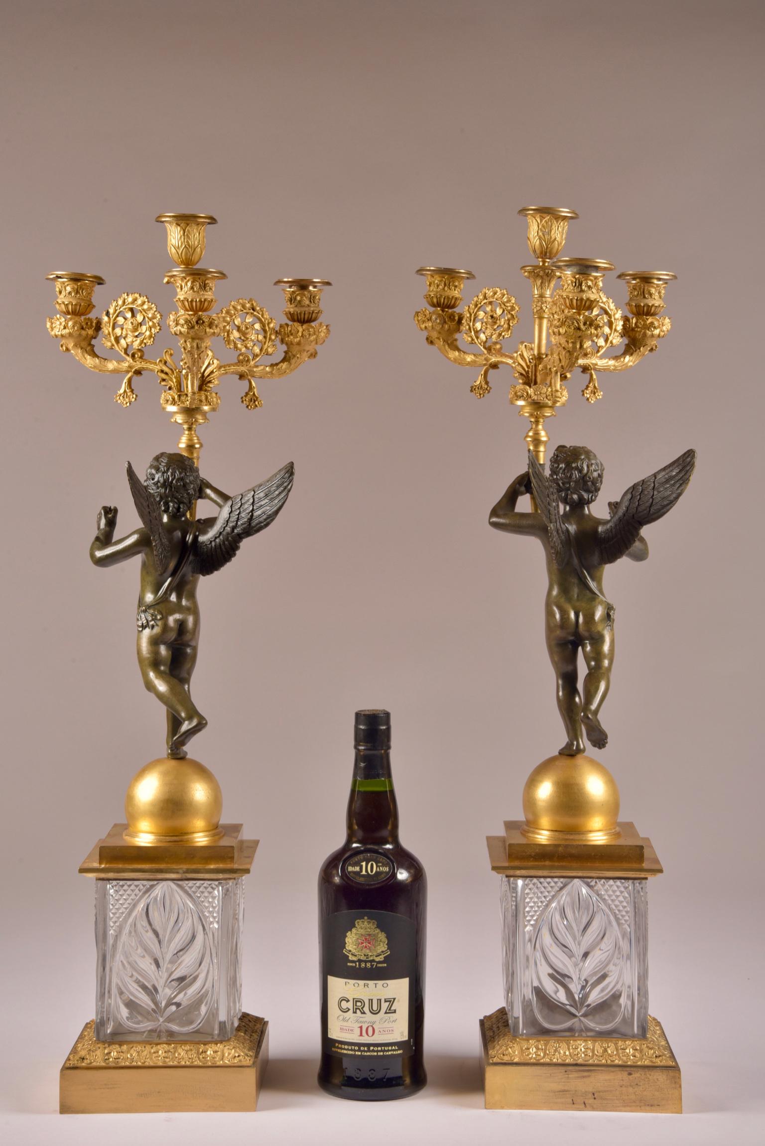 Pair of French Empire Candelabras with Putti, Superb Ormolu Candleholders, 1810  im Angebot 3