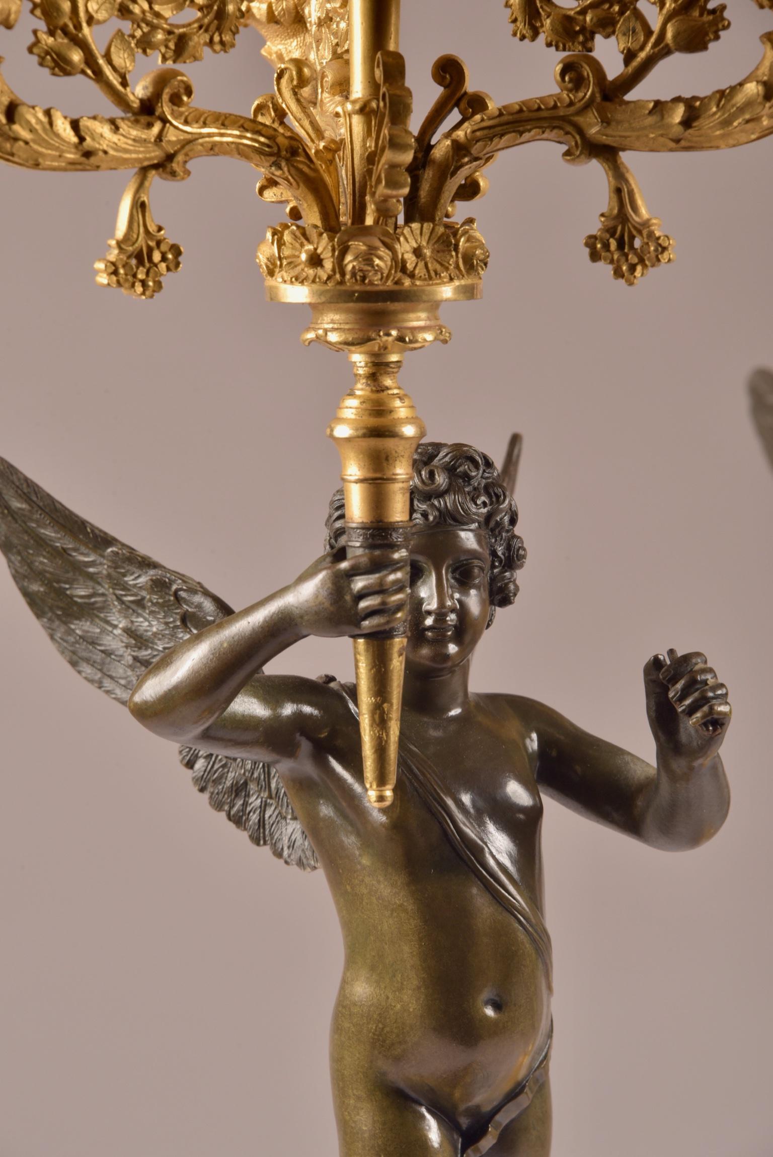 Pair of French Empire Candelabras with Putti, Superb Ormolu Candleholders, 1810  For Sale 9