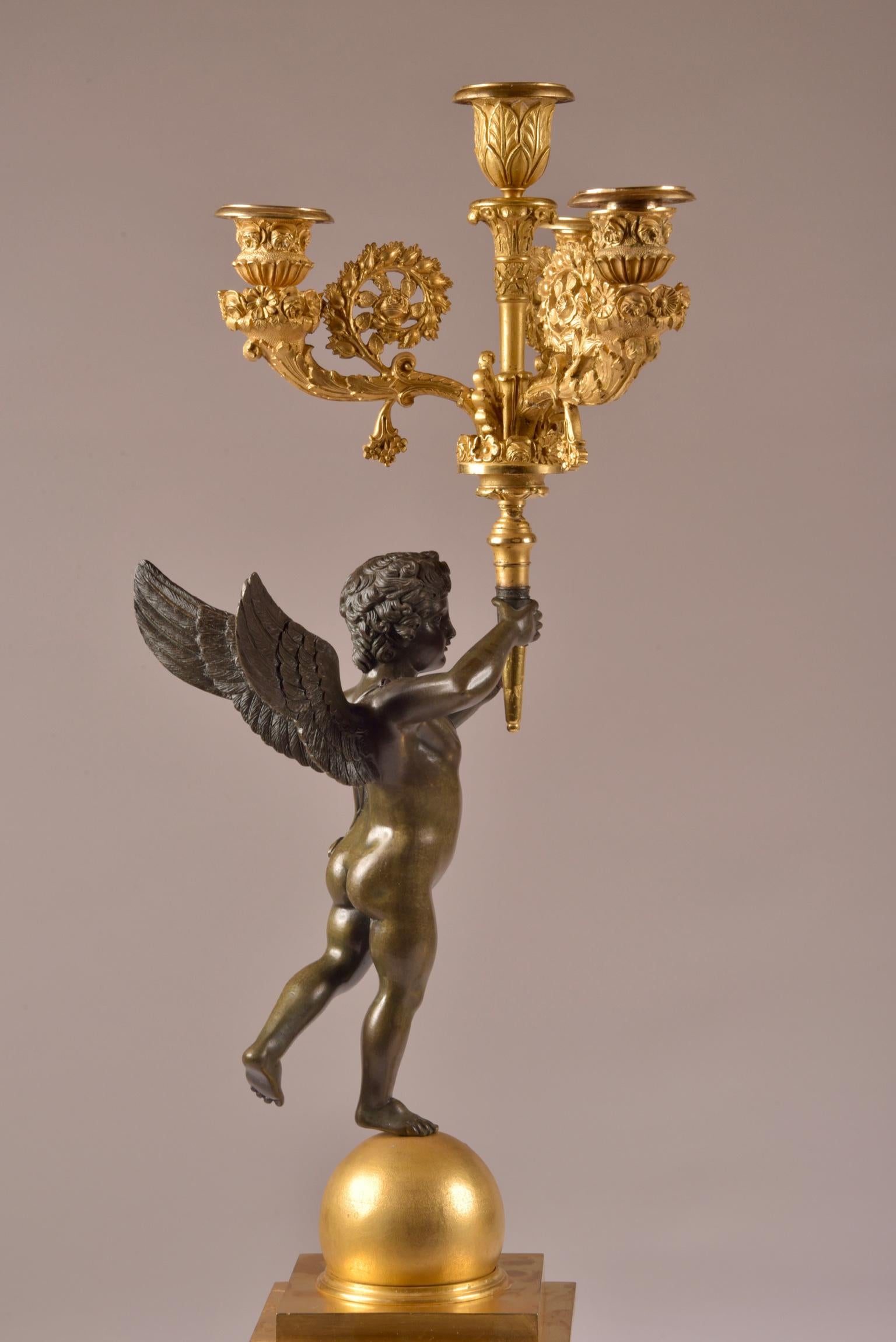 Pair of French Empire Candelabras with Putti, Superb Ormolu Candleholders, 1810  (Bronze) im Angebot