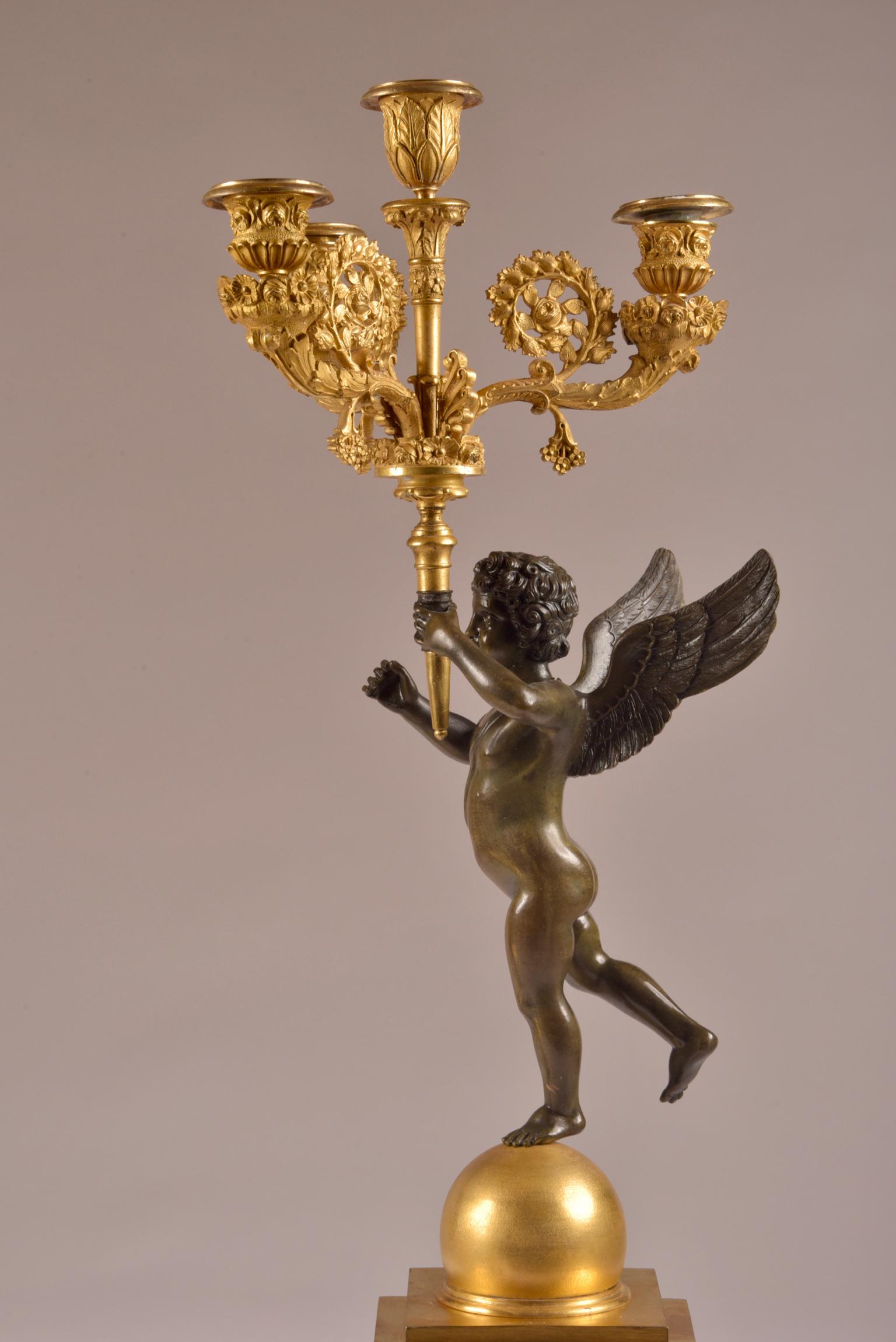 Pair of French Empire Candelabras with Putti, Superb Ormolu Candleholders, 1810  For Sale 2