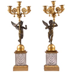 Pair of French Empire Candelabras with Putti, Superb Ormolu Candleholders, 1810 