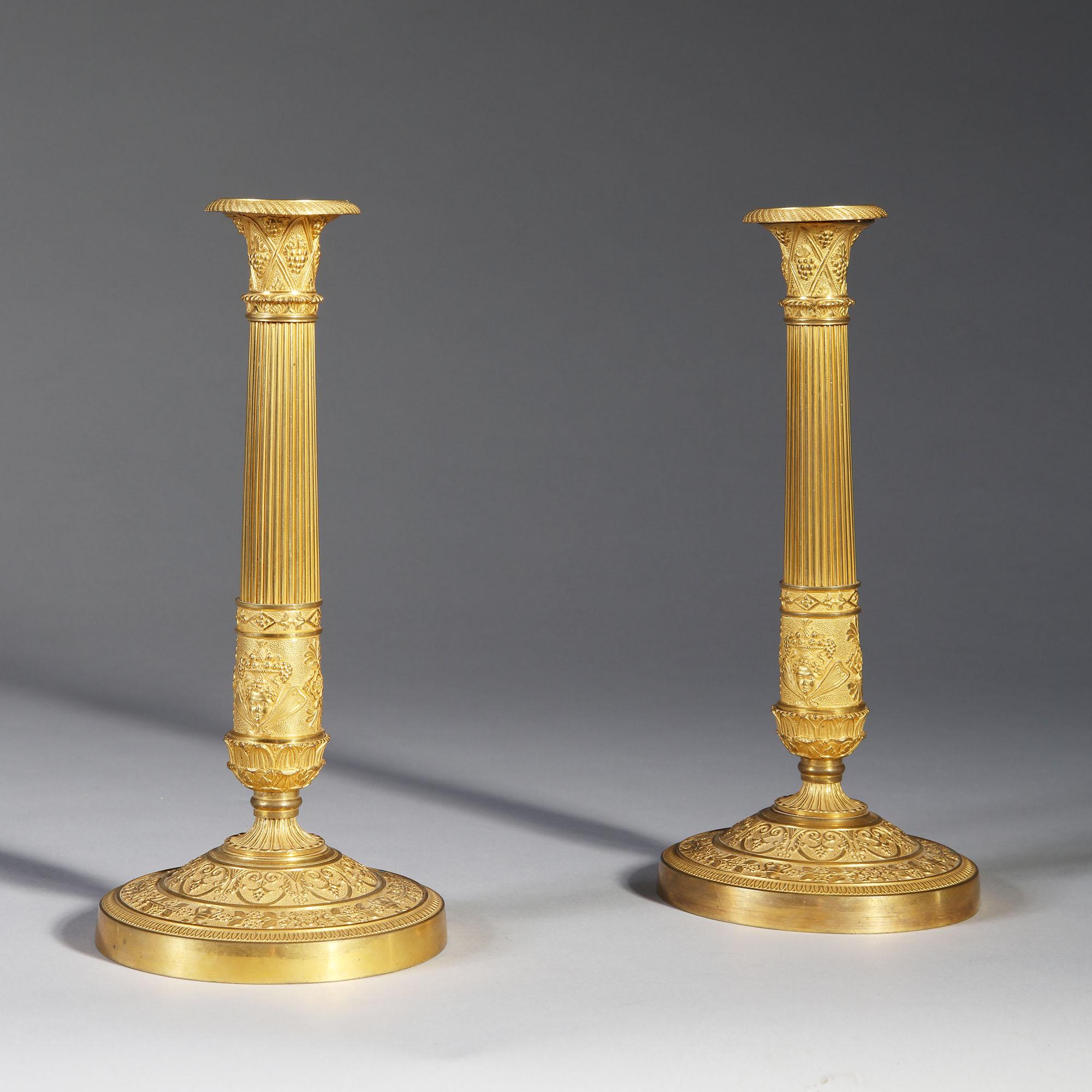 Pair of French Empire Candlesticks, Gilt Bronze Early 19th Century Desk Lamps 2