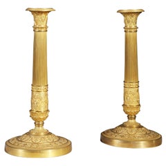 Pair of French Empire Candlesticks, Gilt Bronze, Early 19th Century