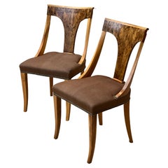 Antique Pair of French Empire Chairs in Gondola Style, Walnut, 1840 ies