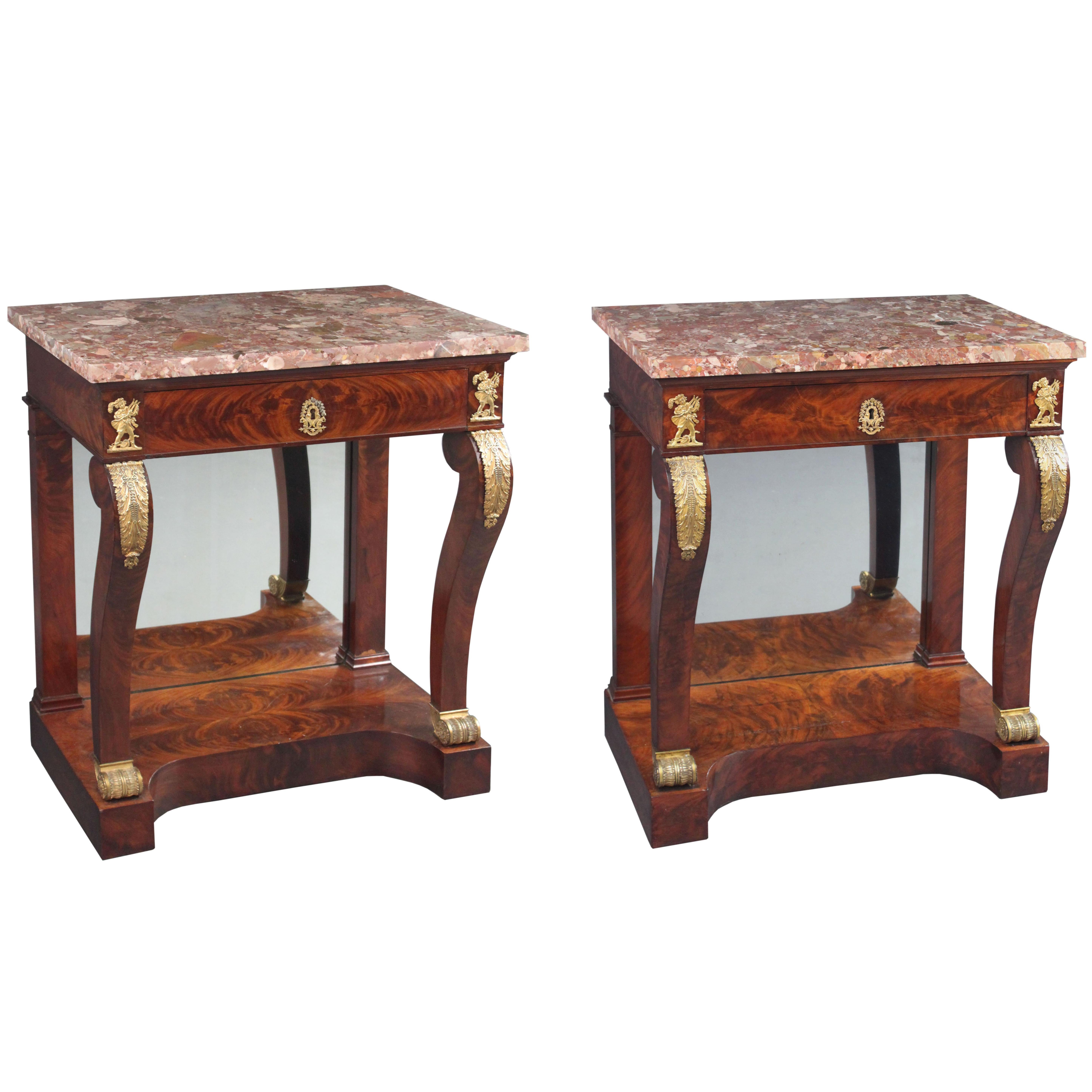 Pair of French Empire Console Tables For Sale