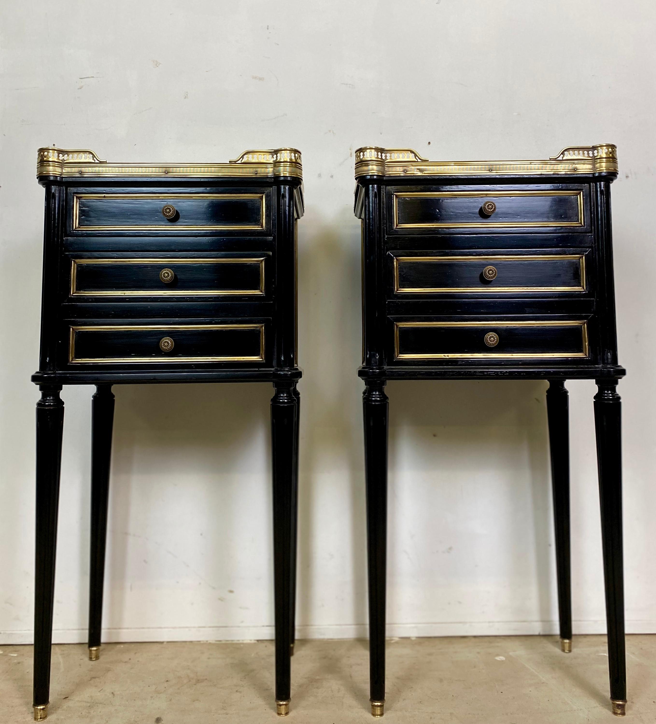 Wood Pair of French Empire Ebonized Nightstands