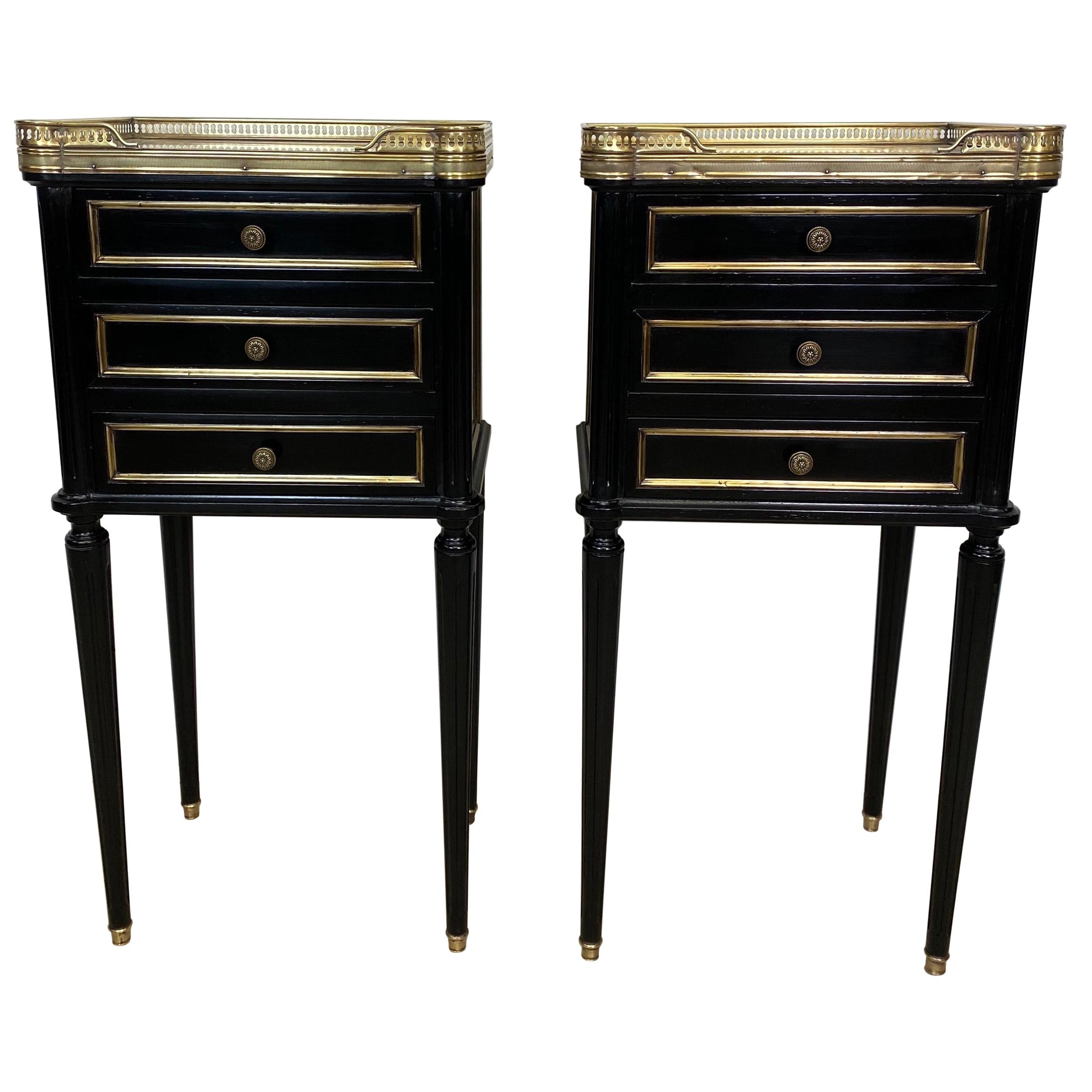 Pair of French Empire Ebonized Nightstands