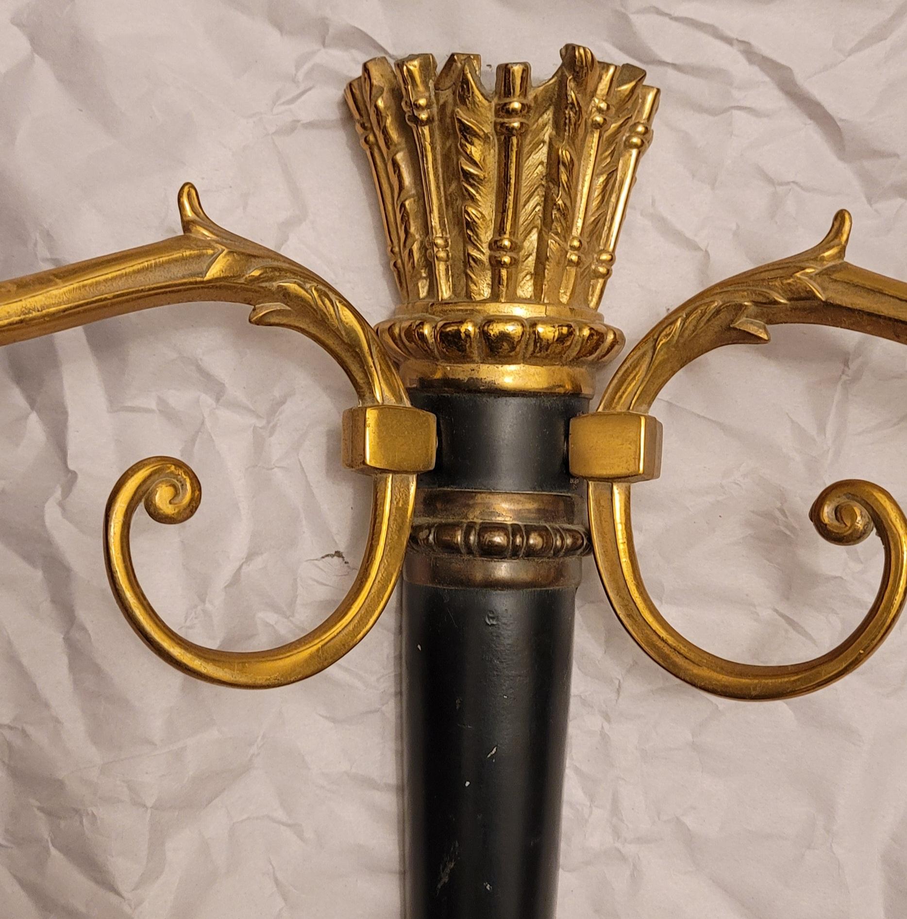 Pair of French Empire Ebonized Parcel Gilt Bronze Candle Sconces For Sale 6