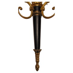 Pair of French Empire Ebonized Parcel Gilt Bronze Candle Sconces