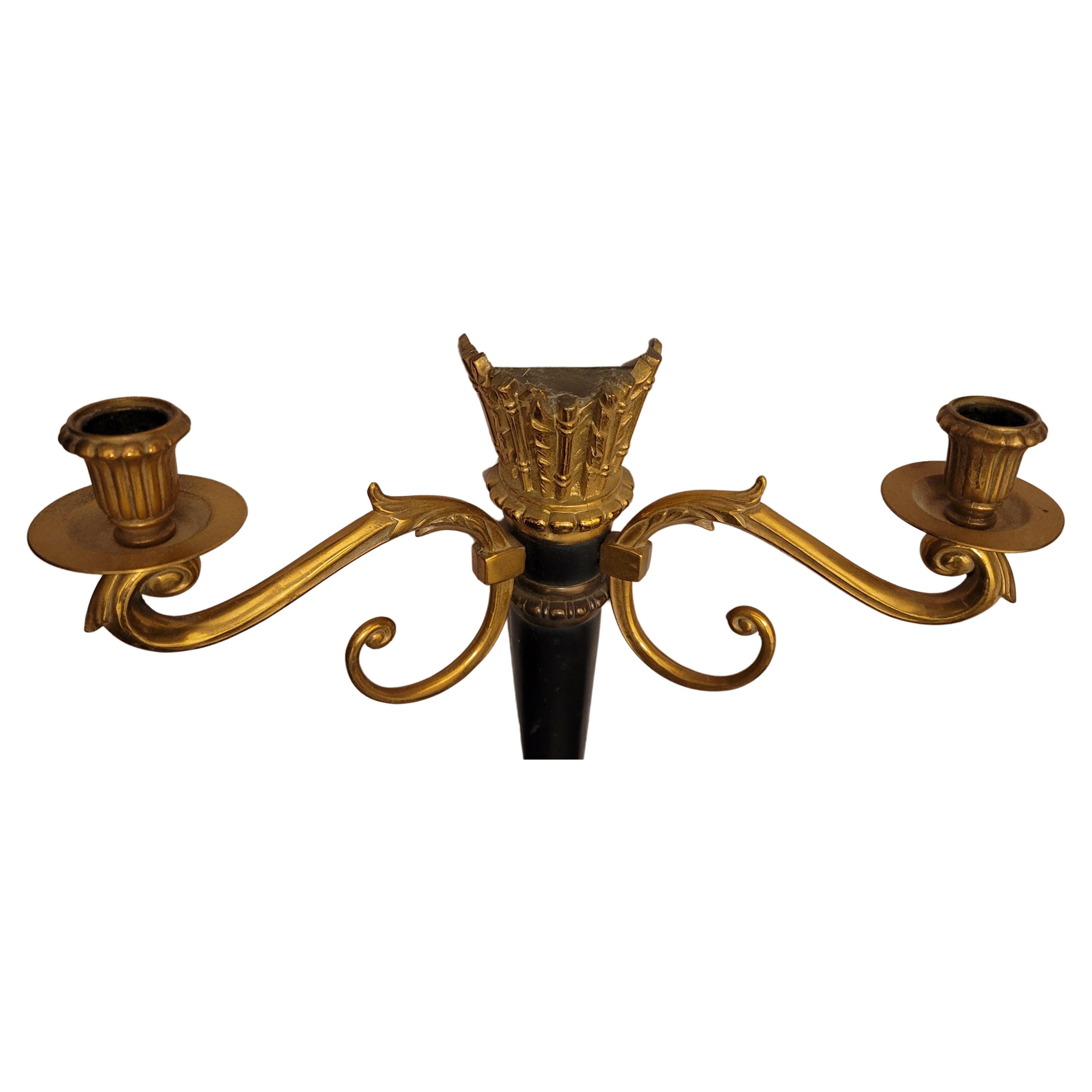 Louis XVI Pair of French Empire Ebonized Parcel Gilt Bronze Candle Sconces For Sale