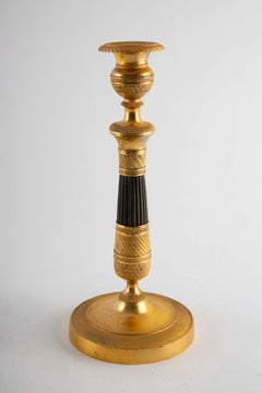 Pair of French Empire Gilt and Patinated Bronze Candlesticks, 19th C