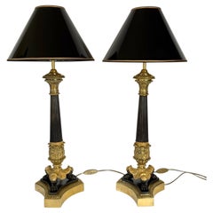 Pair of French Empire Gilt and Patinated Bronze Table Lamps, Early 19th Century