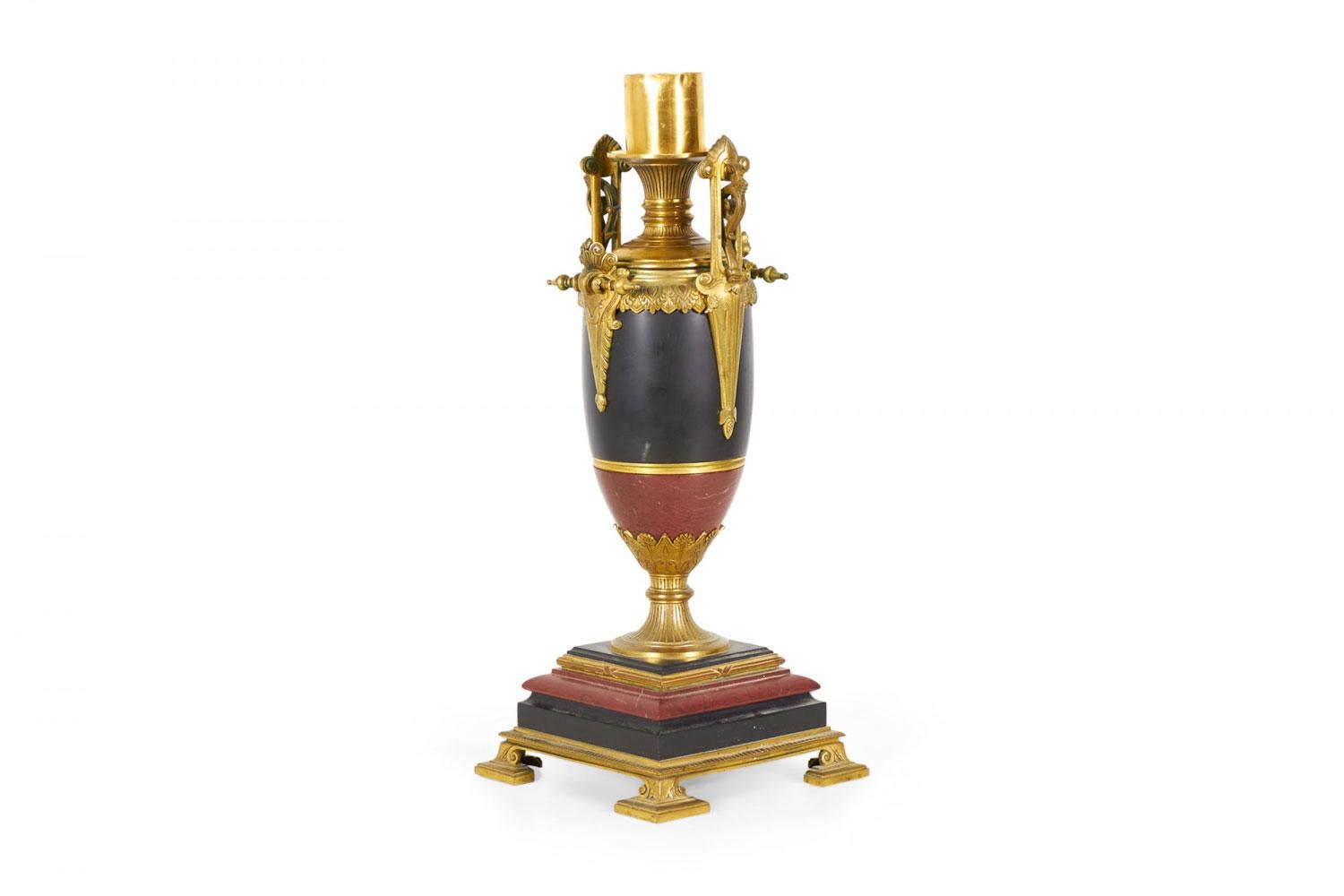 Pair of French Empire Gilt Bronze and Marble Urns in vendita 3