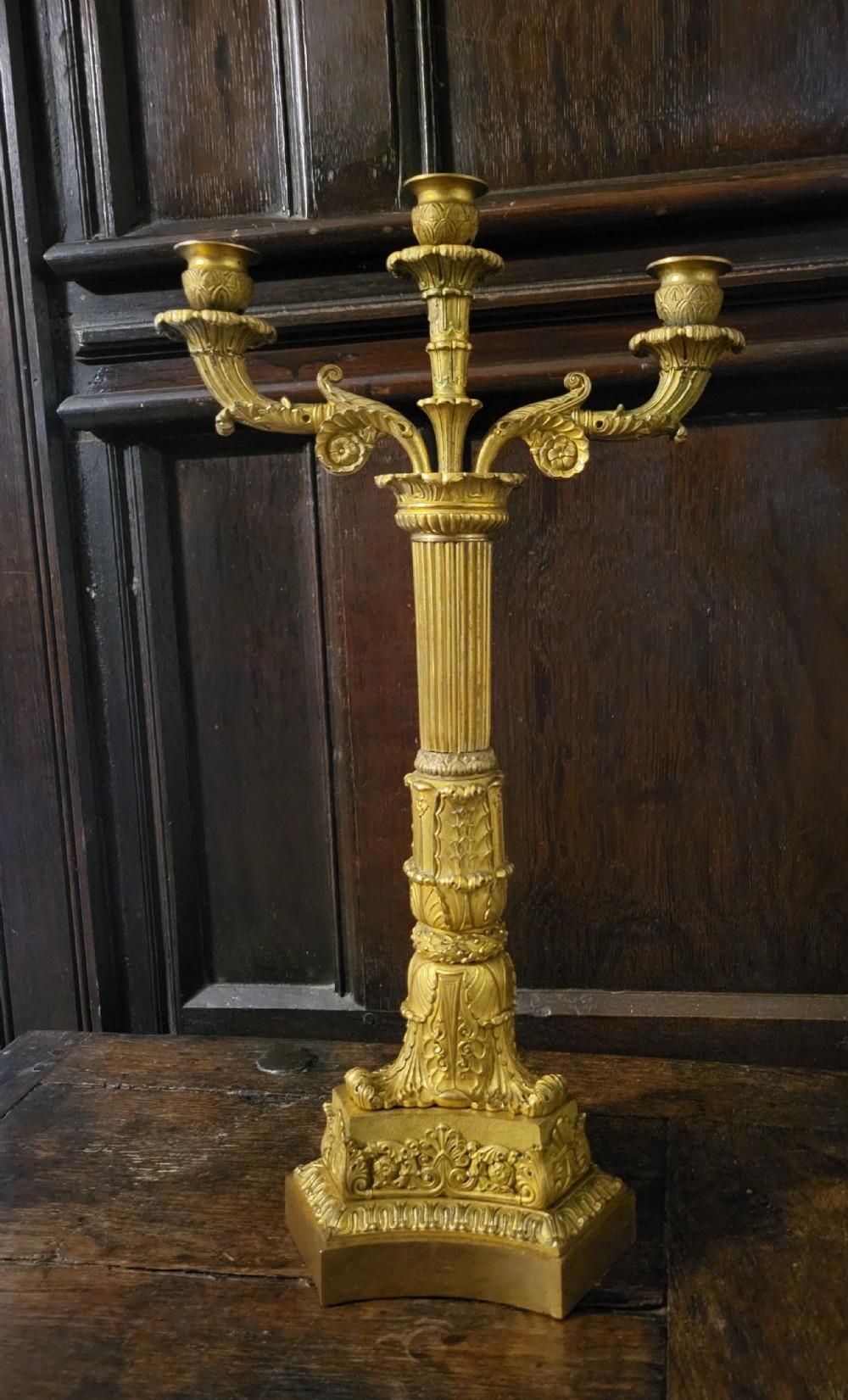 Pair of French Empire gilt bronze candelabra  In Fair Condition For Sale In Cheltenham, GB