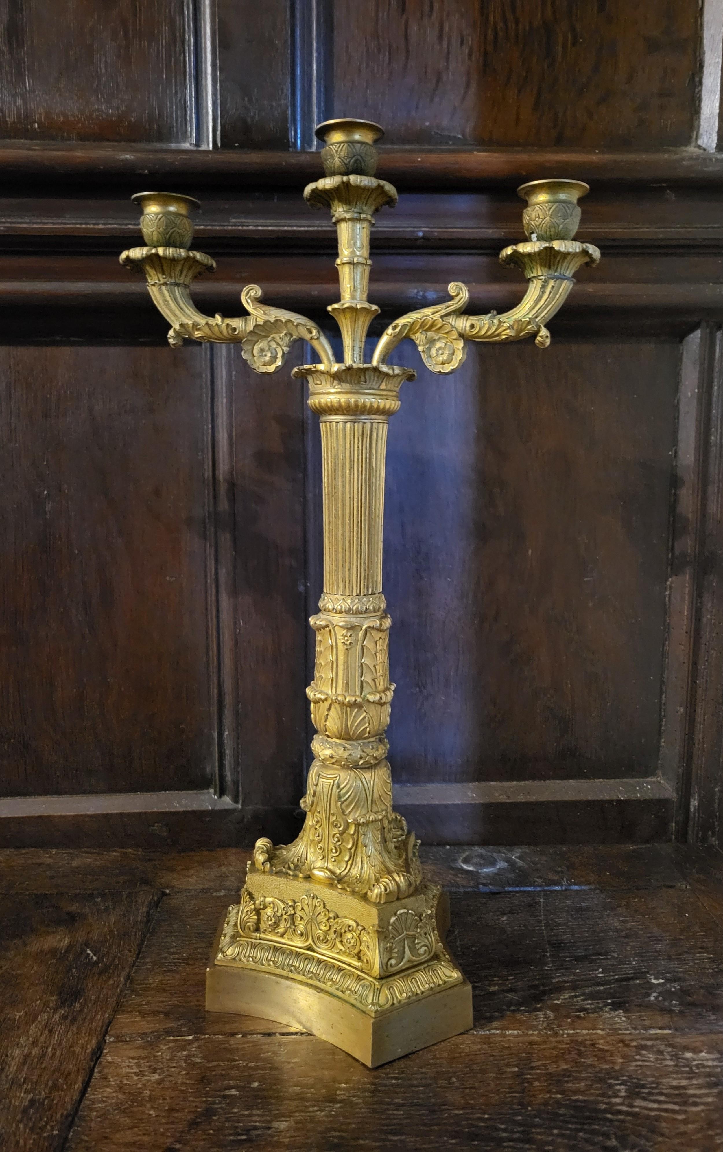 19th Century Pair of French Empire gilt bronze candelabra  For Sale
