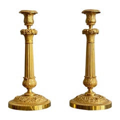 Pair of French Empire Gilt Bronze Candle Sticks