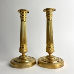 Pair of French Empire Gilt Bronze Candlesticks, 1820s
