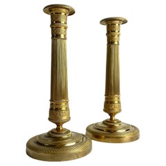 Pair of French Empire Gilt Bronze Candlesticks, 1820s