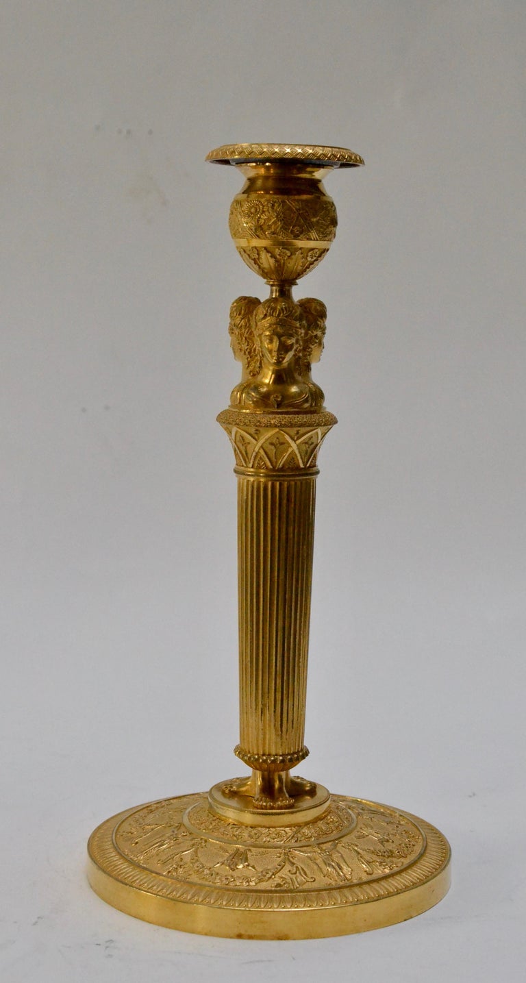 Pair of French Empire Gilt Bronze Candlesticks For Sale at 1stDibs