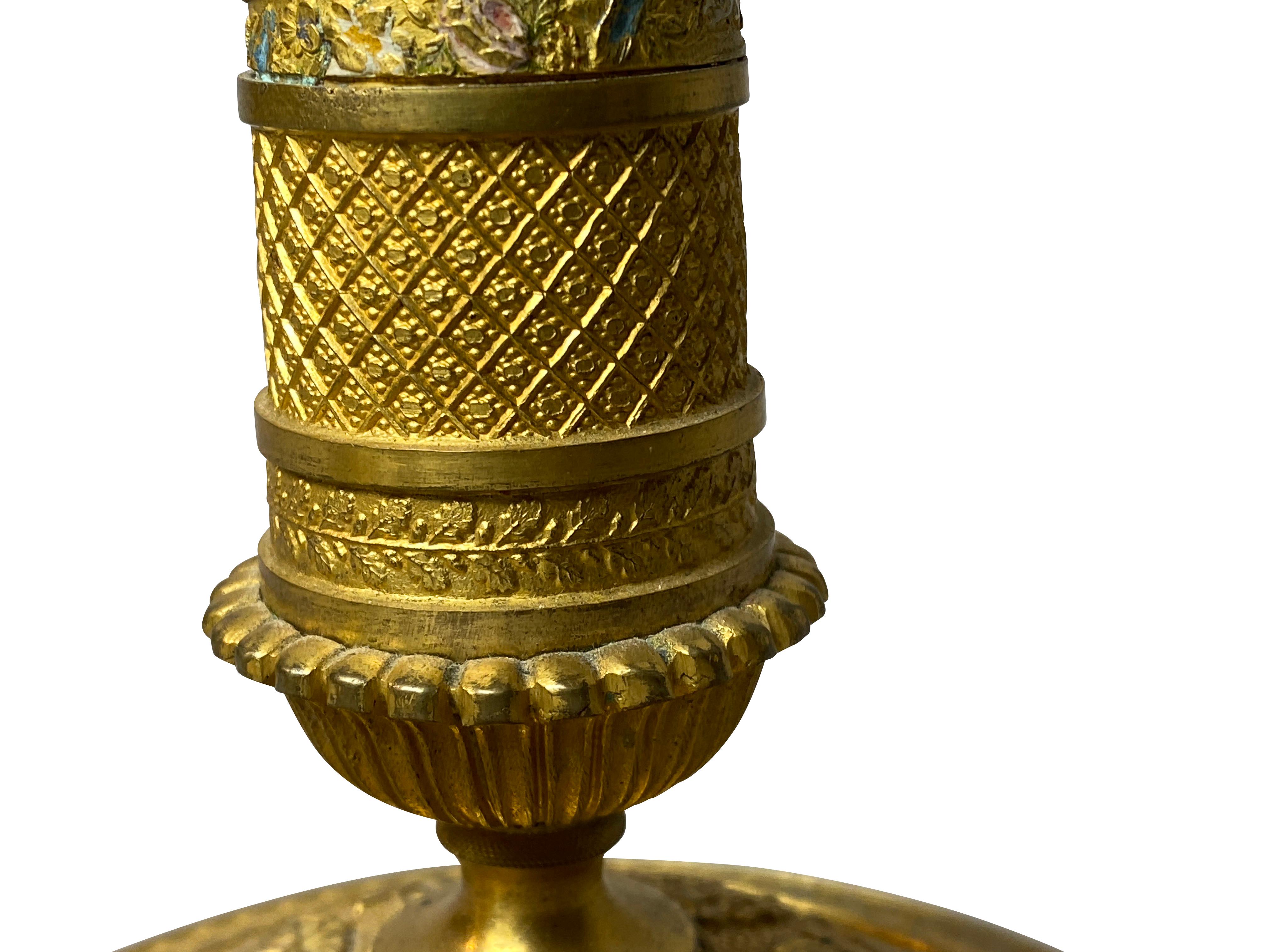 19th Century Pair of French Empire Gilt Bronze Candlesticks