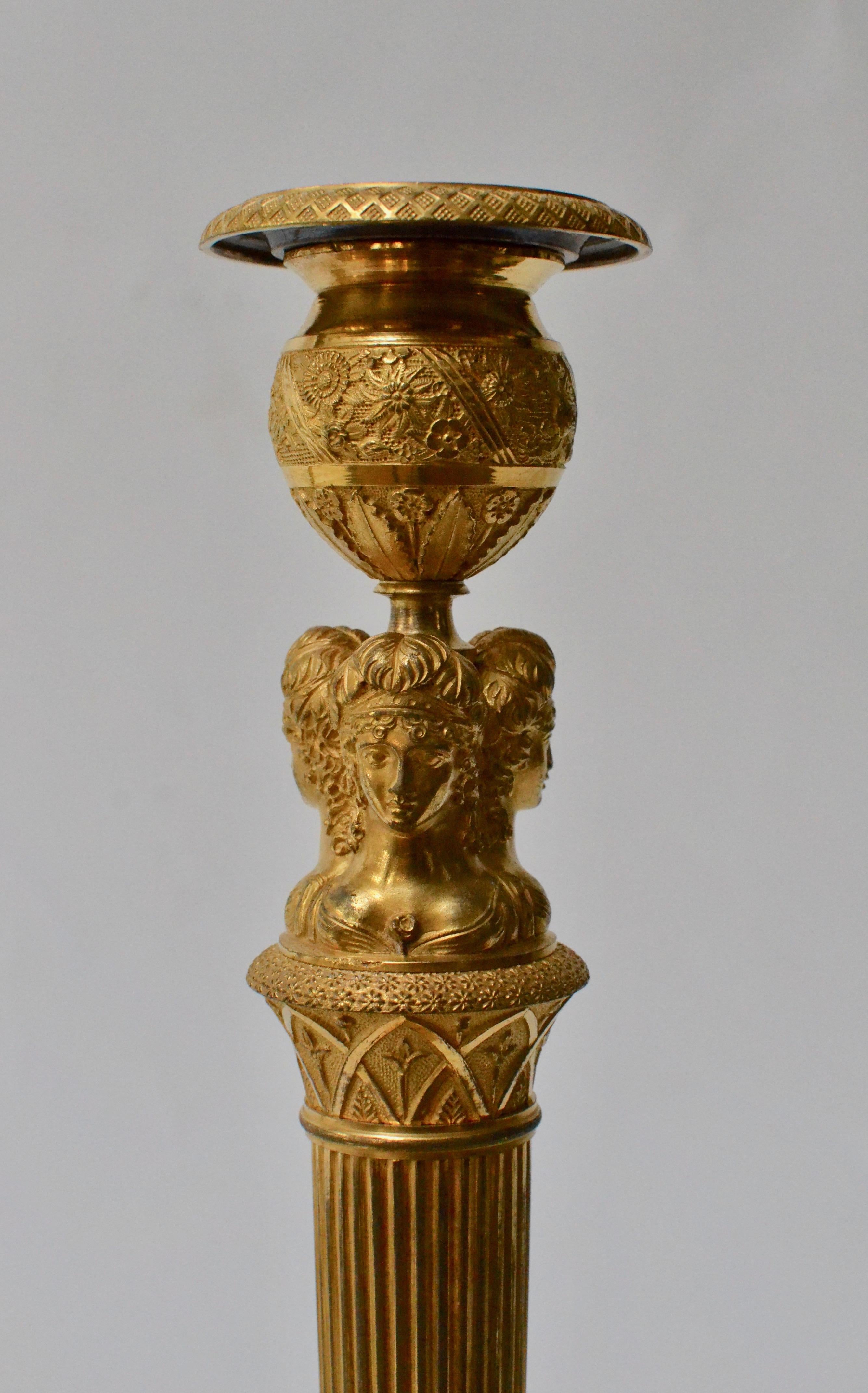 Pair of French Empire Gilt Bronze Candlesticks 1