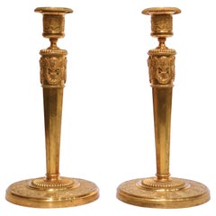 Pair of French Empire Gilt Bronze Candlesticks