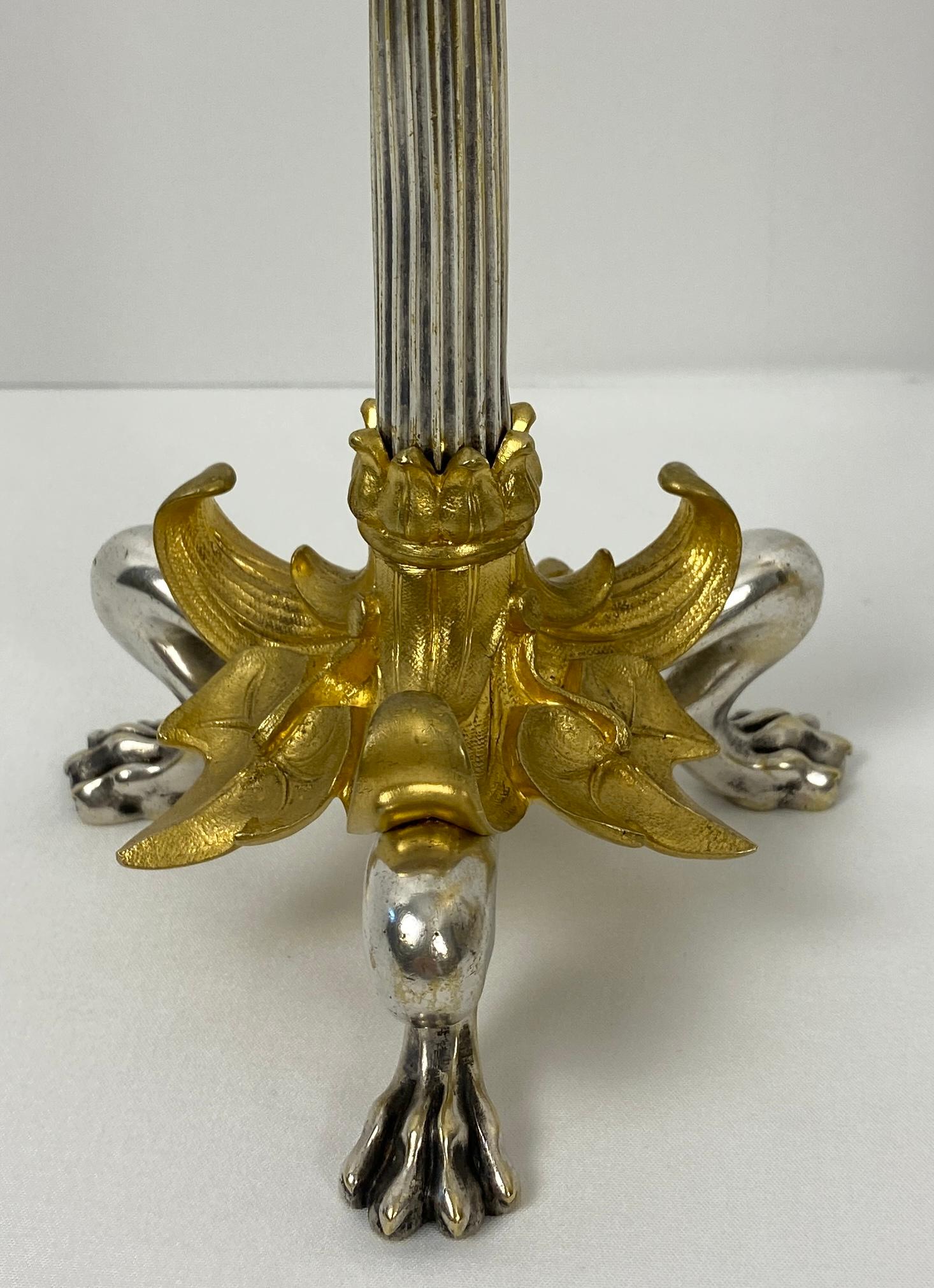 Pair of French Empire Gilt Bronze Candlesticks with Hoofed Faun Feet, circa 1890 For Sale 1