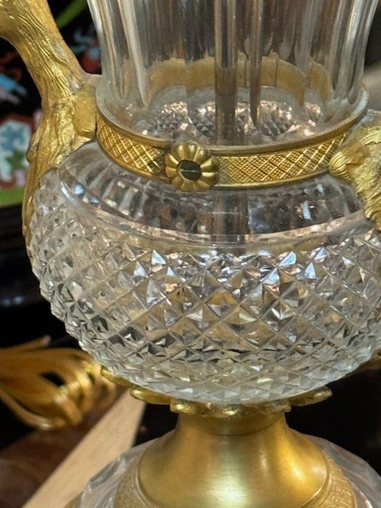 19th Century Pair of French Empire Gilt Bronze Crystal Urn Lamps For Sale