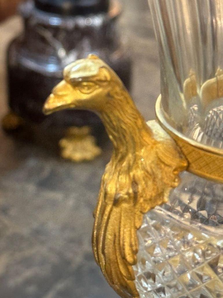Pair of French Empire Gilt Bronze Crystal Urn Lamps For Sale 3