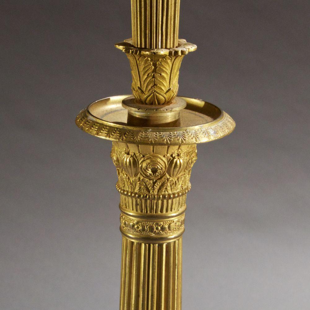Pair of French Empire Gilt Bronze Five-Light Candelabra In Fair Condition In New York, NY