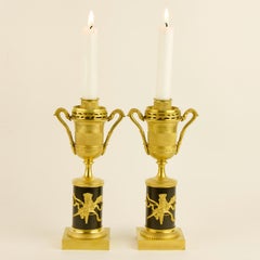 Pair of French Empire Gilt Bronze Love Symbols Candlesticks or Cassolettes