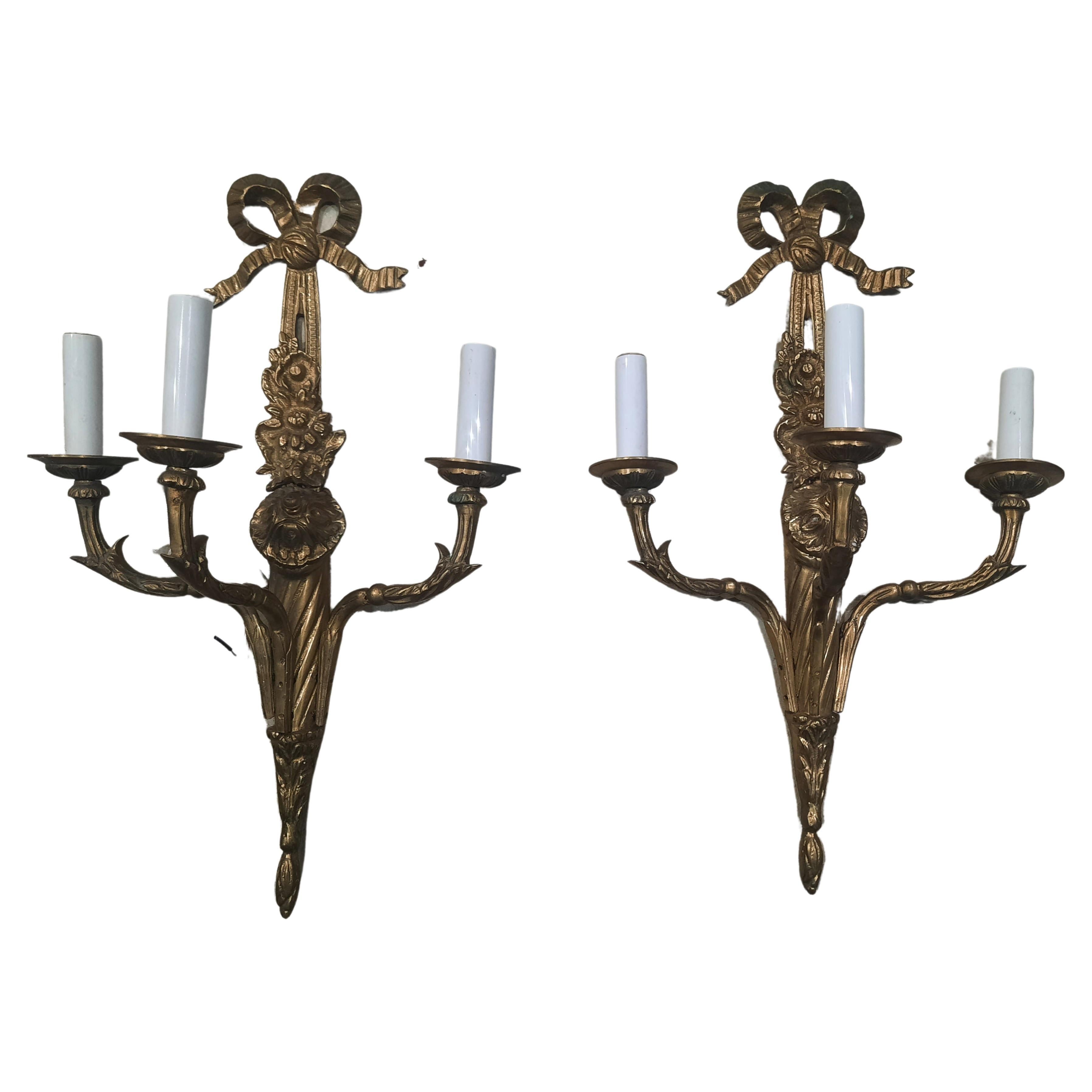 Pair of French Empire Gilt Bronze Sconces For Sale 2
