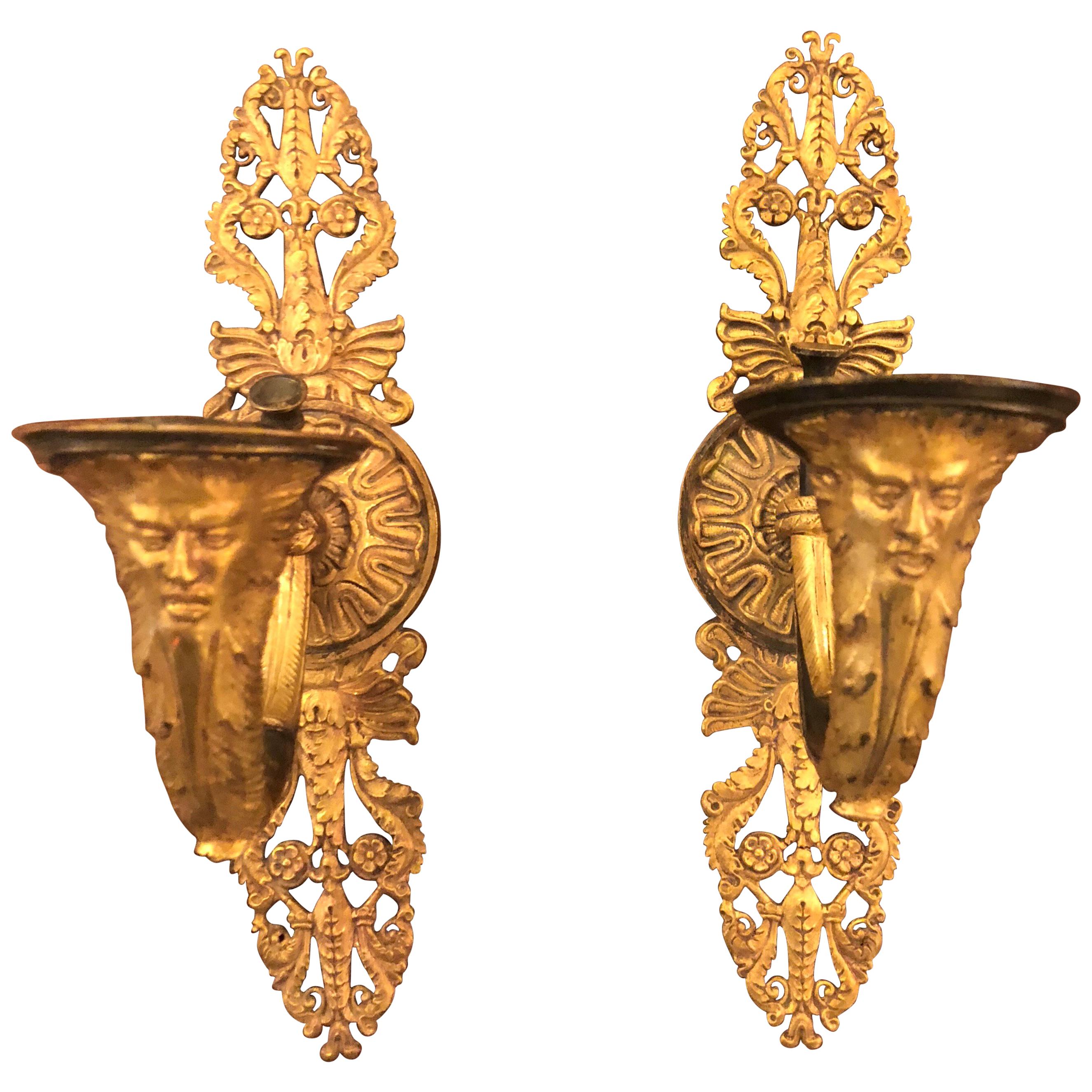 Pair of French Empire Gilt Bronze Sconces
