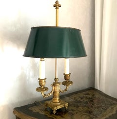 Pair of French Empire Gilt Bronze Two-Arm Bouillotte Lamps or Table Lamps, 1815