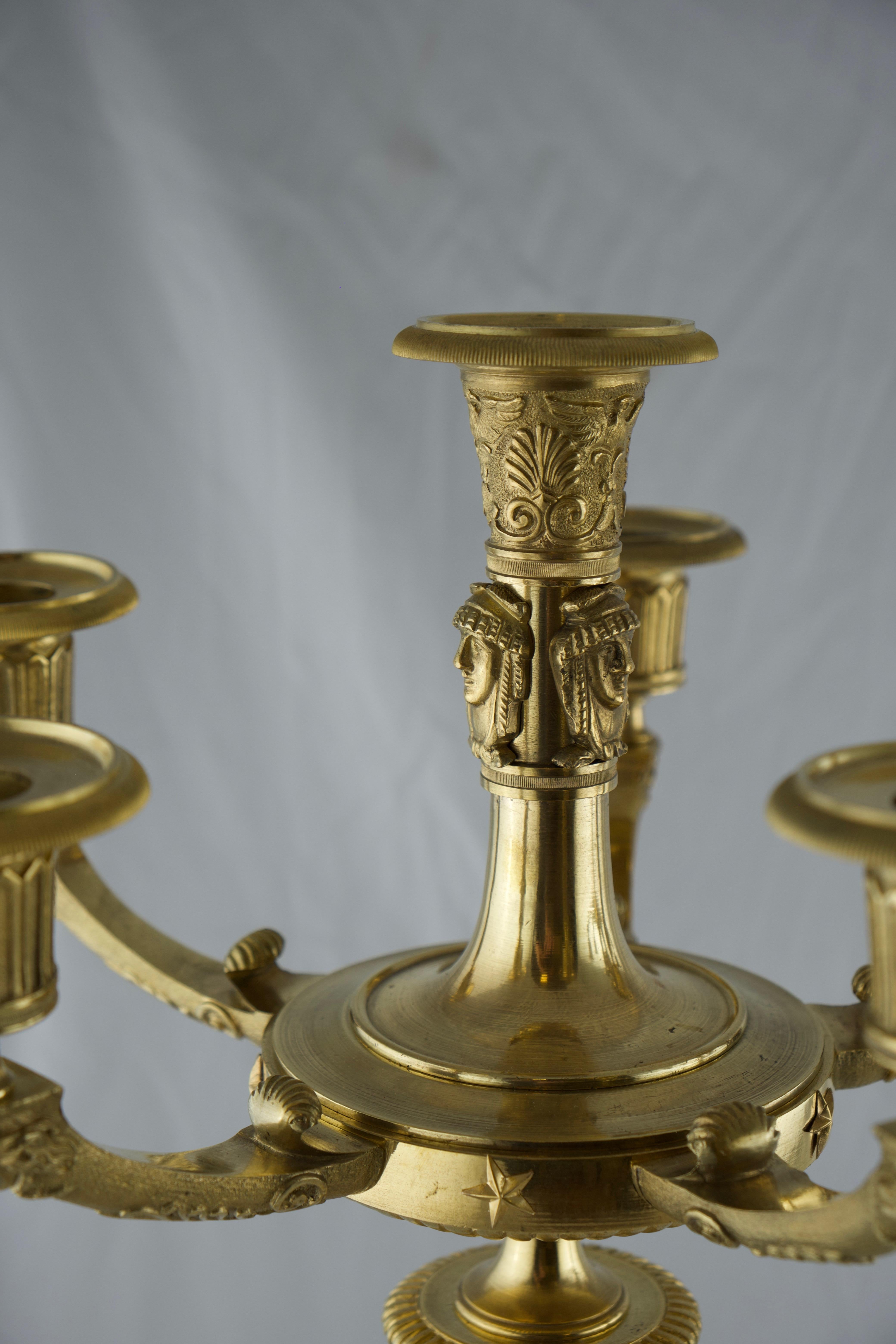 Pair of French Empire Gilt Candelabra, Early 19th C In Good Condition In Stockholm, SE