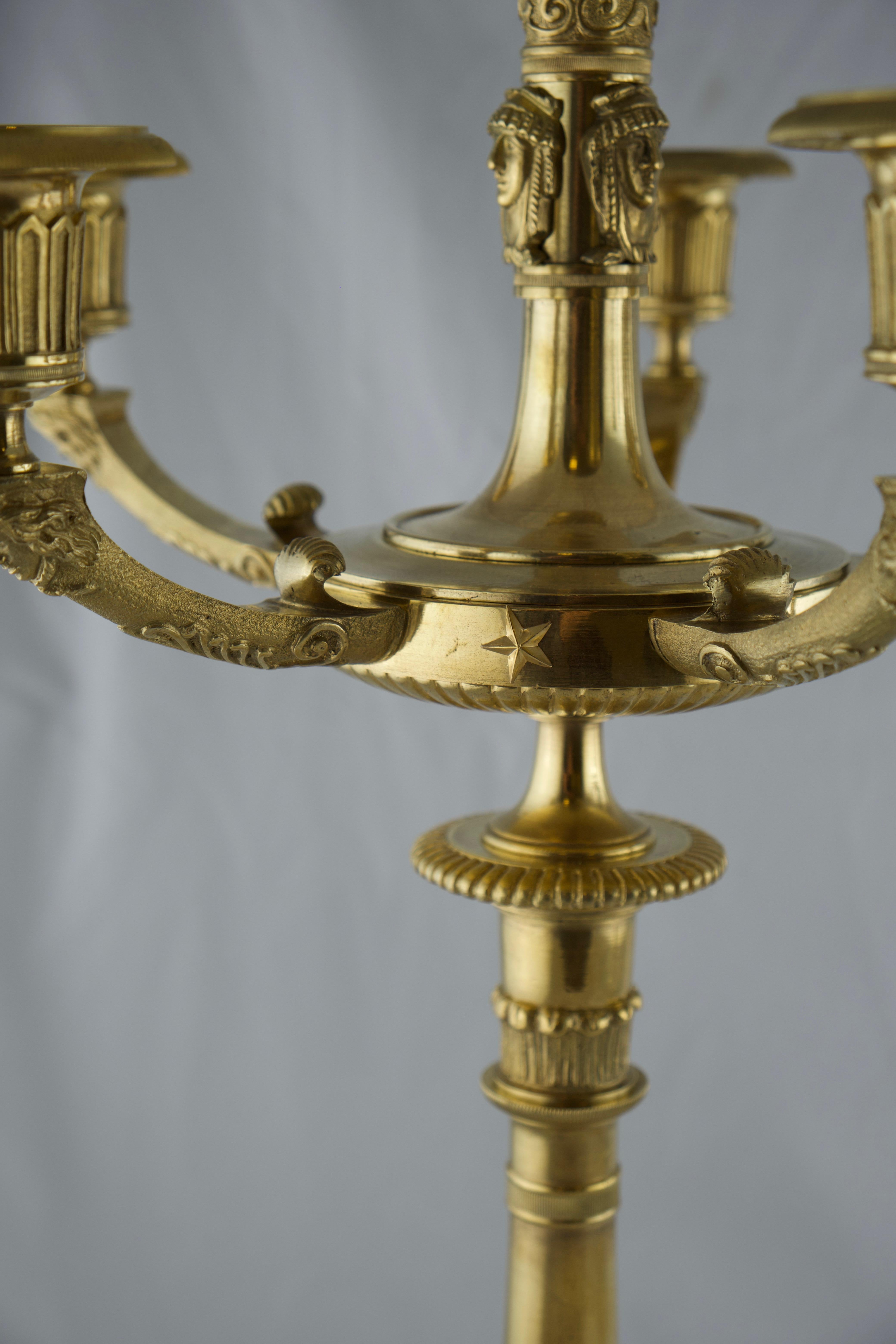 19th Century Pair of French Empire Gilt Candelabra, Early 19th C
