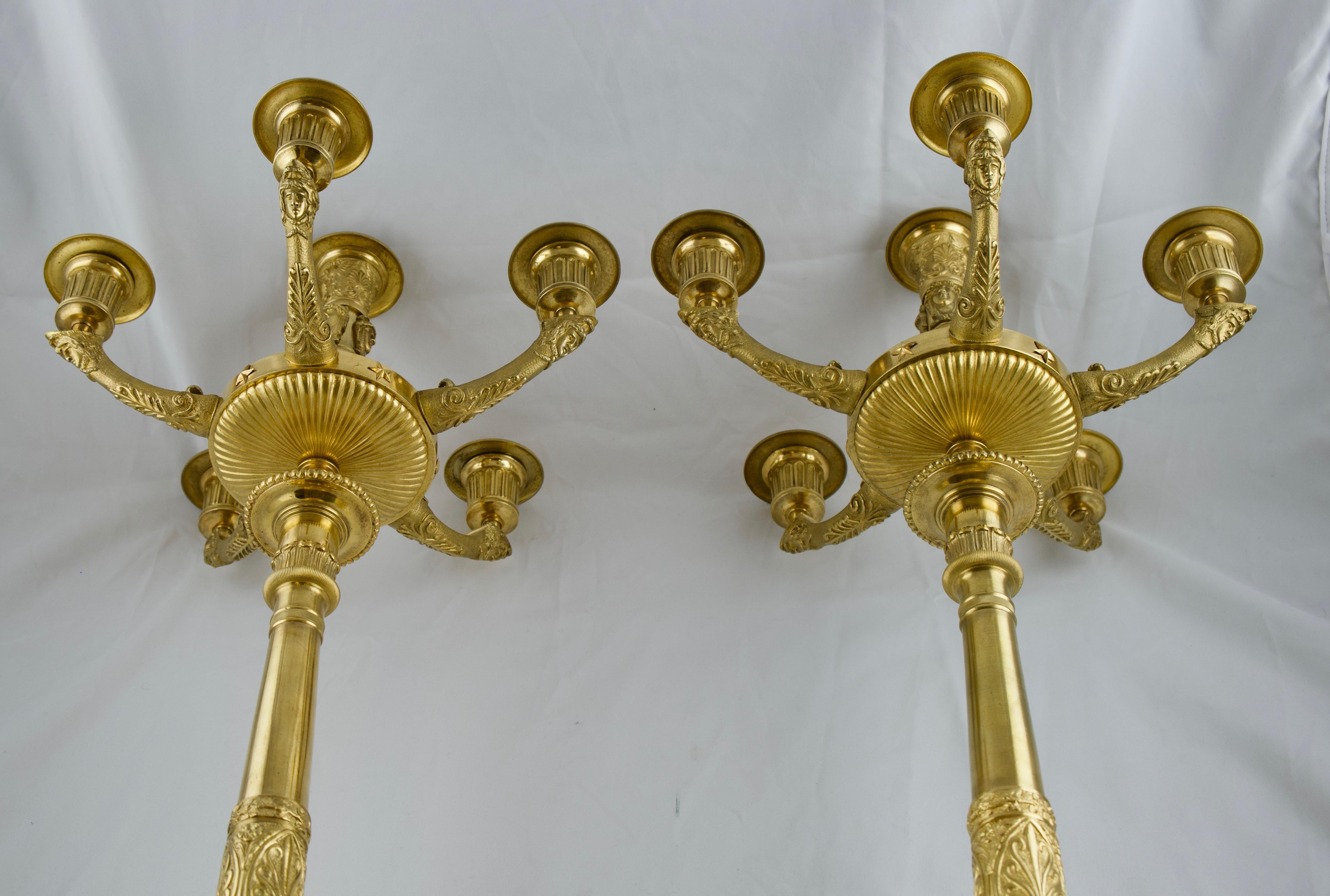 Pair of French Empire Gilt Candelabra, Early 19th C 1
