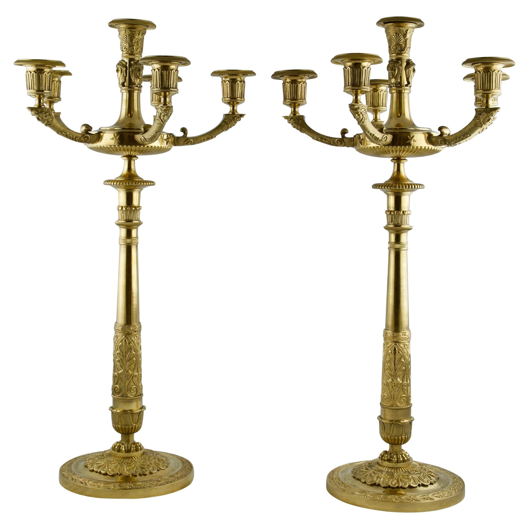 Pair of French Empire Gilt Candelabra, Early 19th C