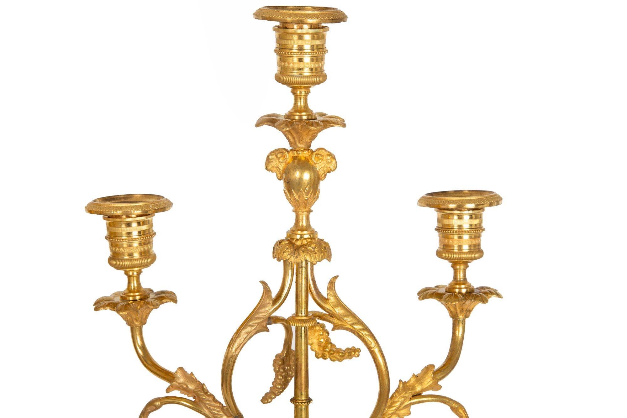 Pair of French Empire Gilt Patinated Bronze Three-Light Candelabra ca. 1815 For Sale 9