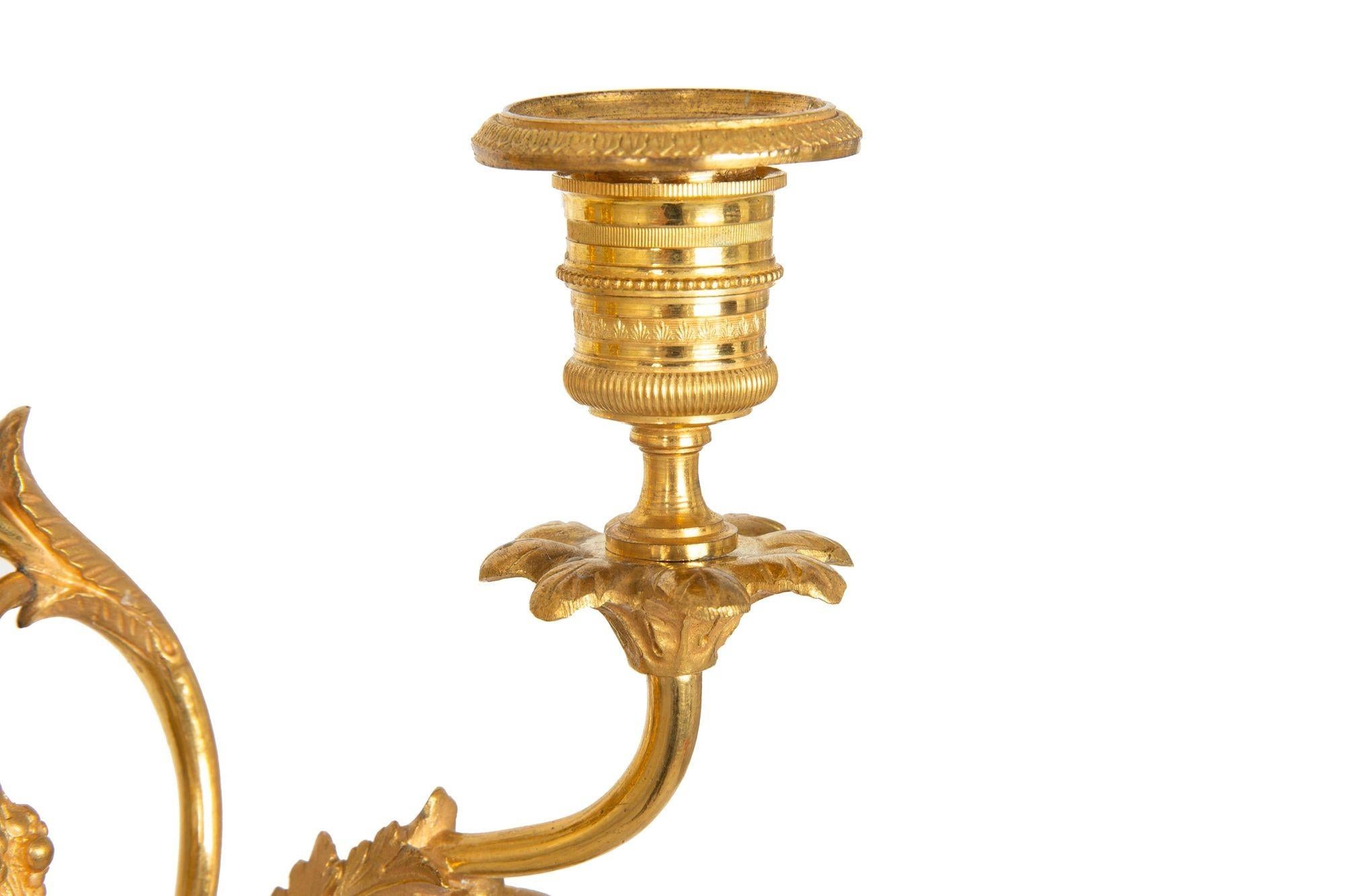 Pair of French Empire Gilt Patinated Bronze Three-Light Candelabra ca. 1815 For Sale 10