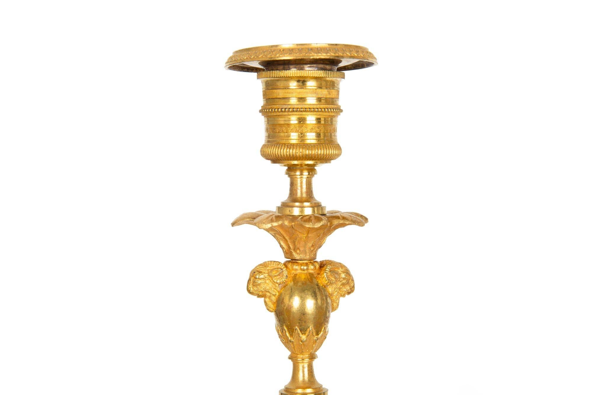 Pair of French Empire Gilt Patinated Bronze Three-Light Candelabra ca. 1815 For Sale 13